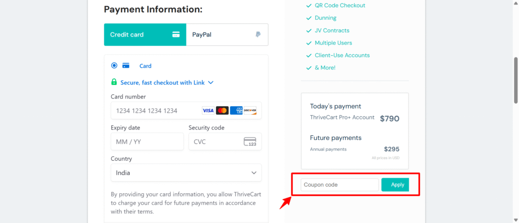 ThriveCart Coupon section